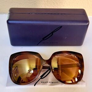 NWT Brian Atwood BBA16321 Havana Brown Oversized Sunglasses w/ Case & Box